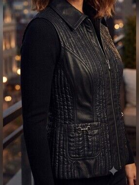 Proportion Petite Conrad C Black Faux Leather Quilted Vest